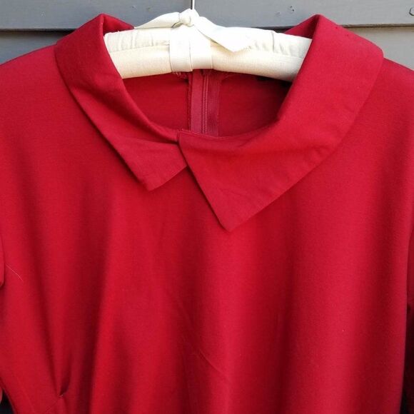 Retro LOOK!!  Oxiuly Red Short Sleeve Cotton Blend Dress size Medium - Picture 3 of 9